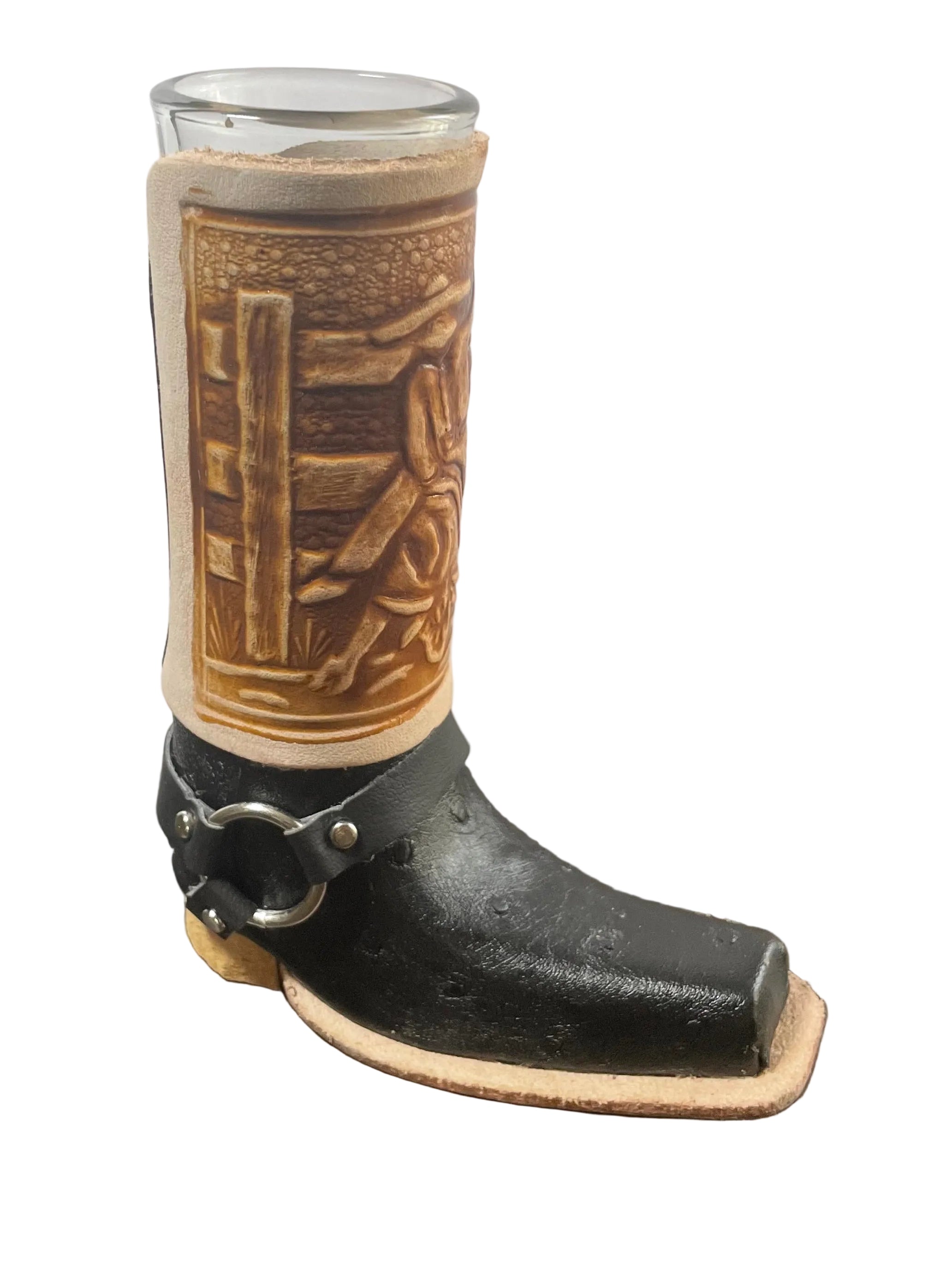 Leather Boot Shot Glass Western Collectible - Authentic Mexican Leather Boot Shot Glass