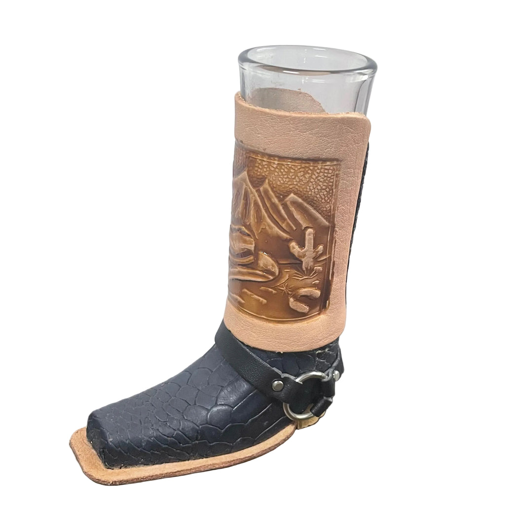 Navy Blue Shot Glass Western Cowboy Collectible - Authentic Mexican Leather Boot Shot Glass