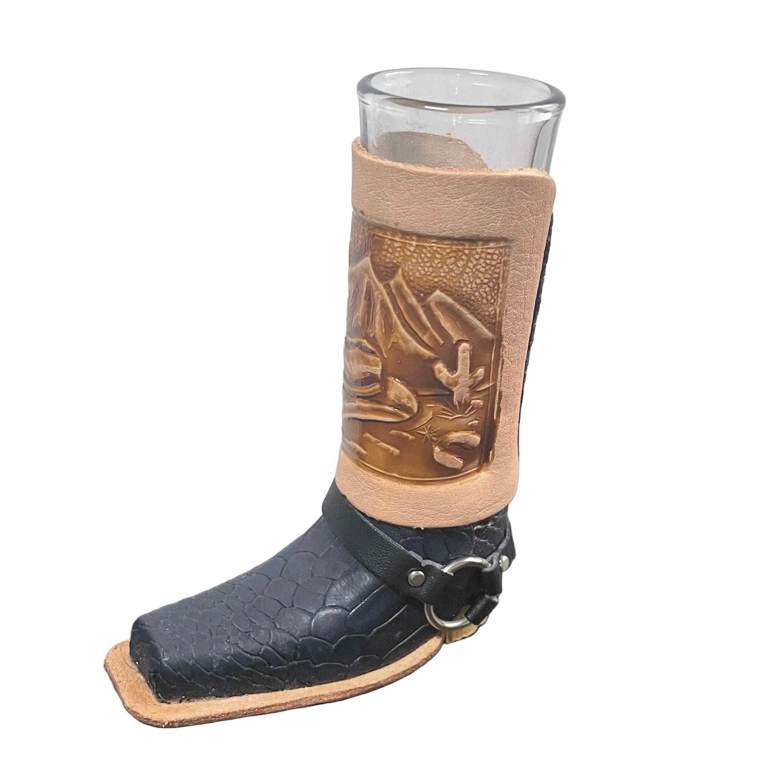 Navy Blue Shot Glass Western Cowboy Collectible - Authentic Mexican Leather Boot Shot Glass