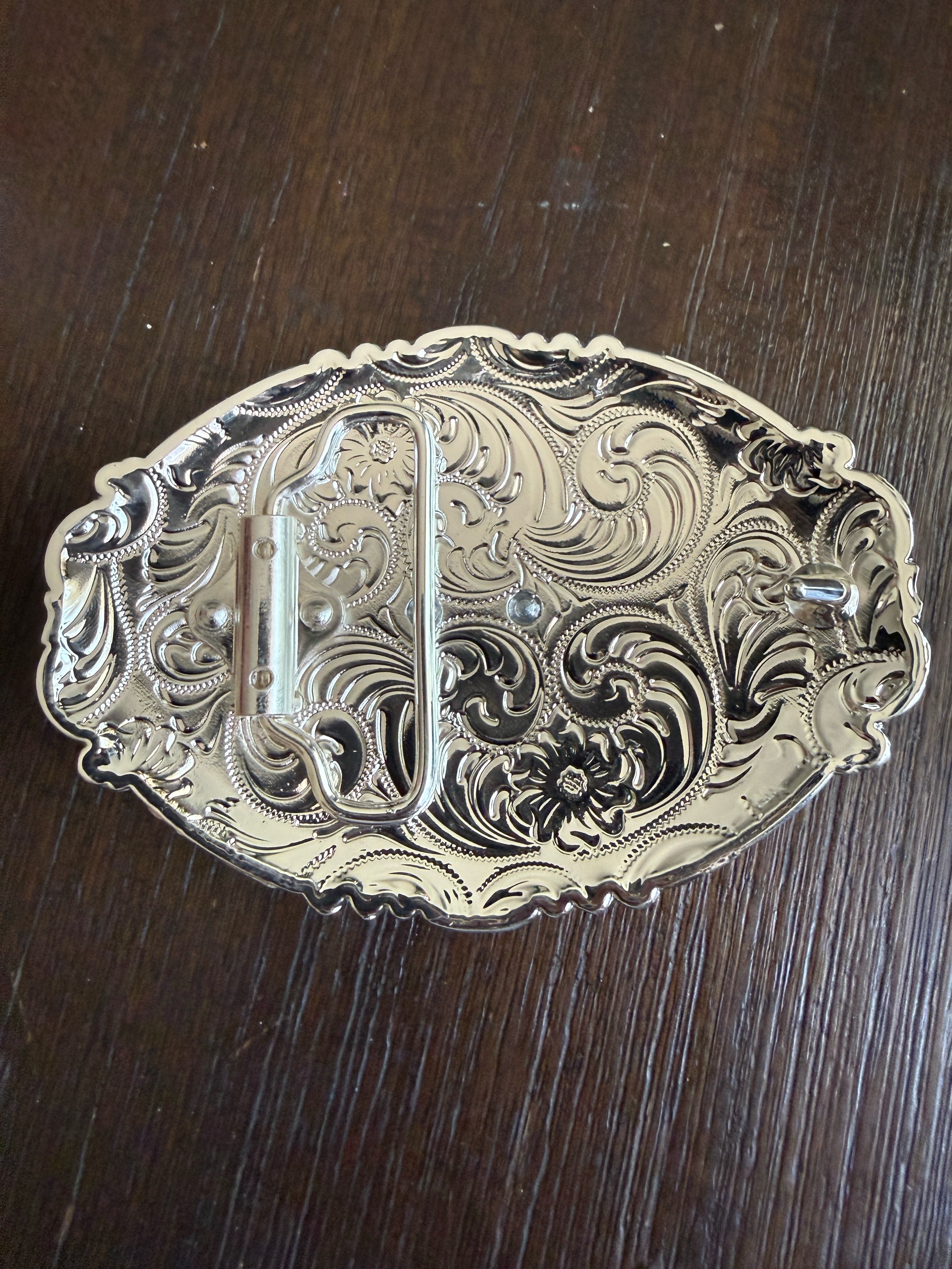 San Judas Tadeo Gold, Silver & Green Oval Belt Buckle