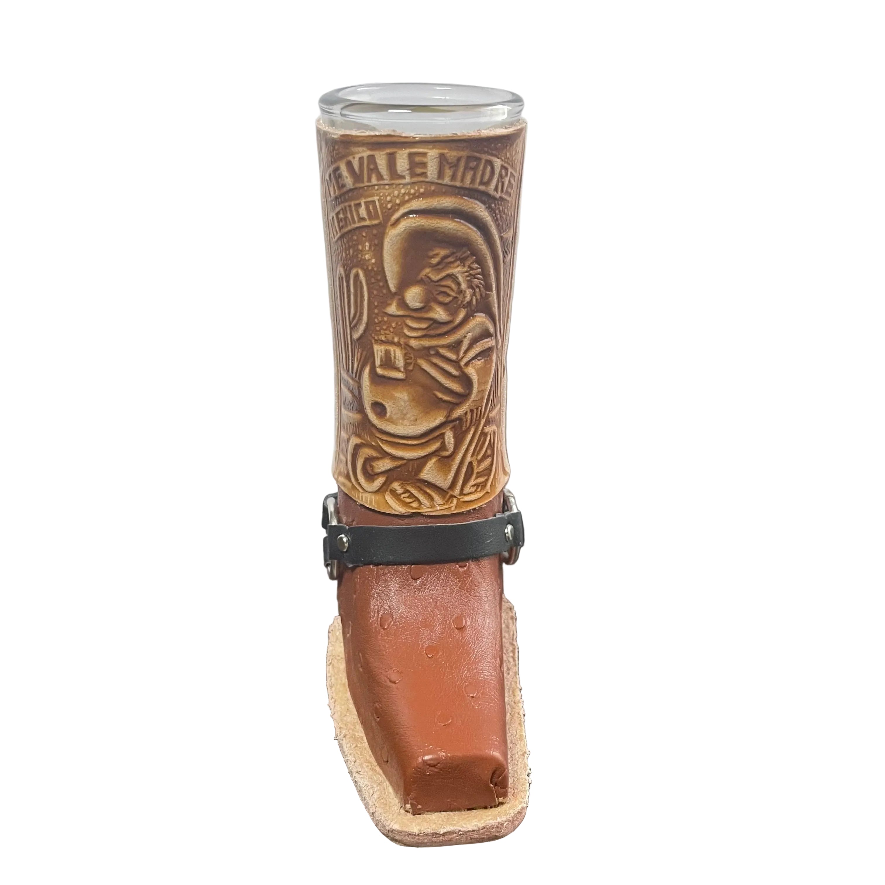 Maroon Shot Glass Western Cowboy Collectible - Authentic Mexican Leather Boot Shot Glass