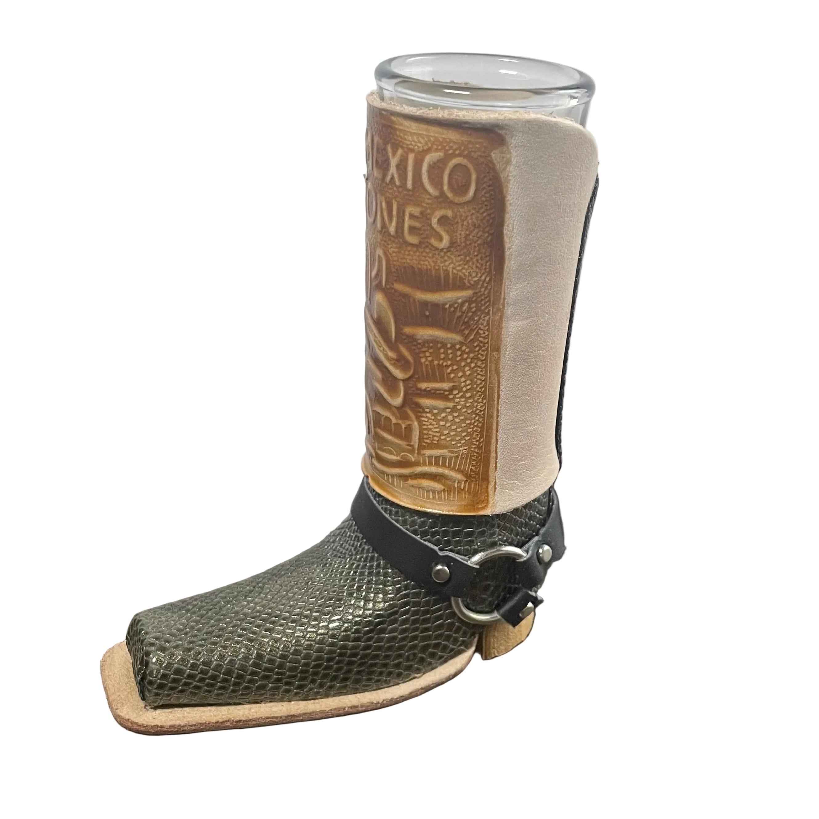 Leather Boot Shot Glass Western Collectible - Authentic Mexican Leather Boot Shot Glass