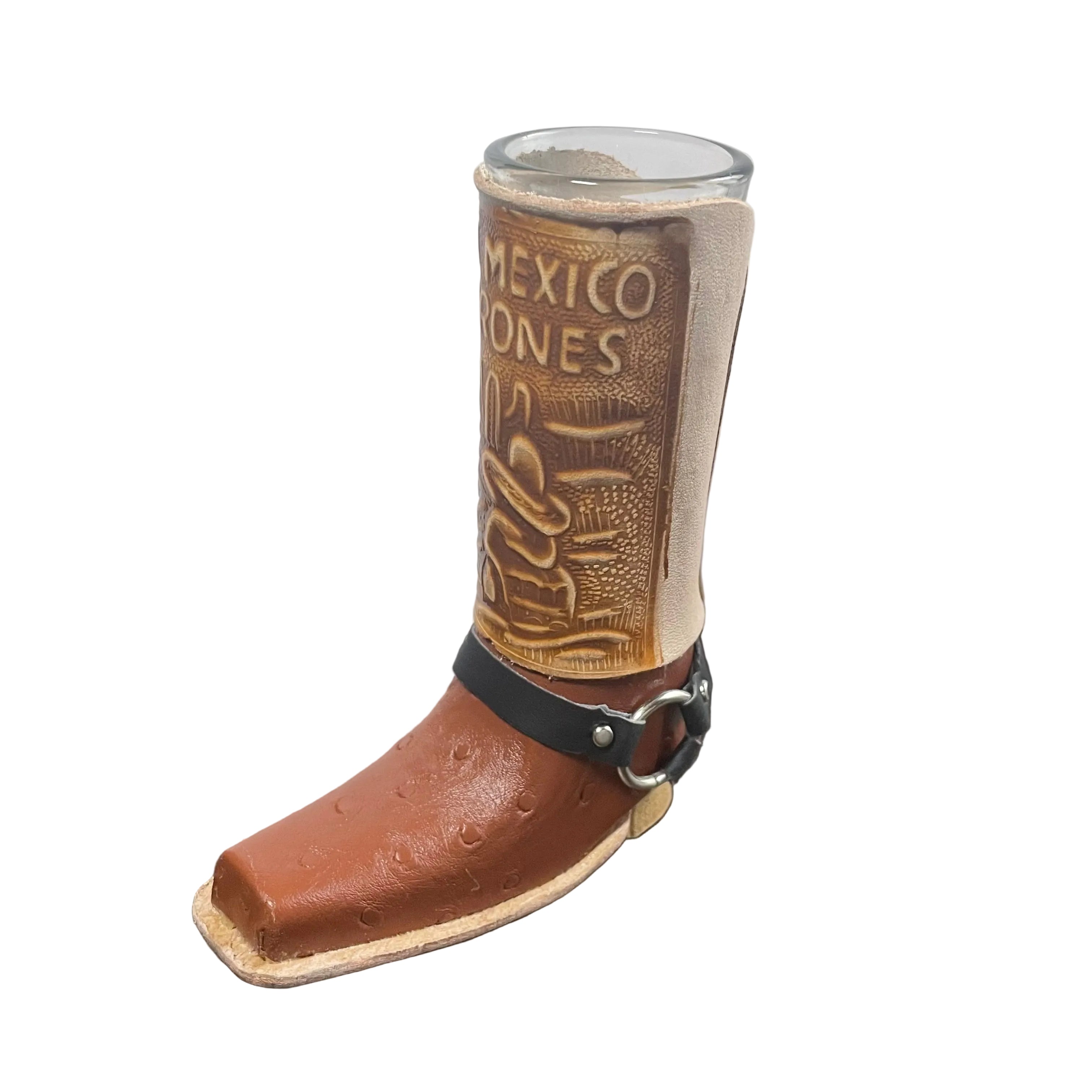 Maroon Shot Glass Western Cowboy Collectible - Authentic Mexican Leather Boot Shot Glass
