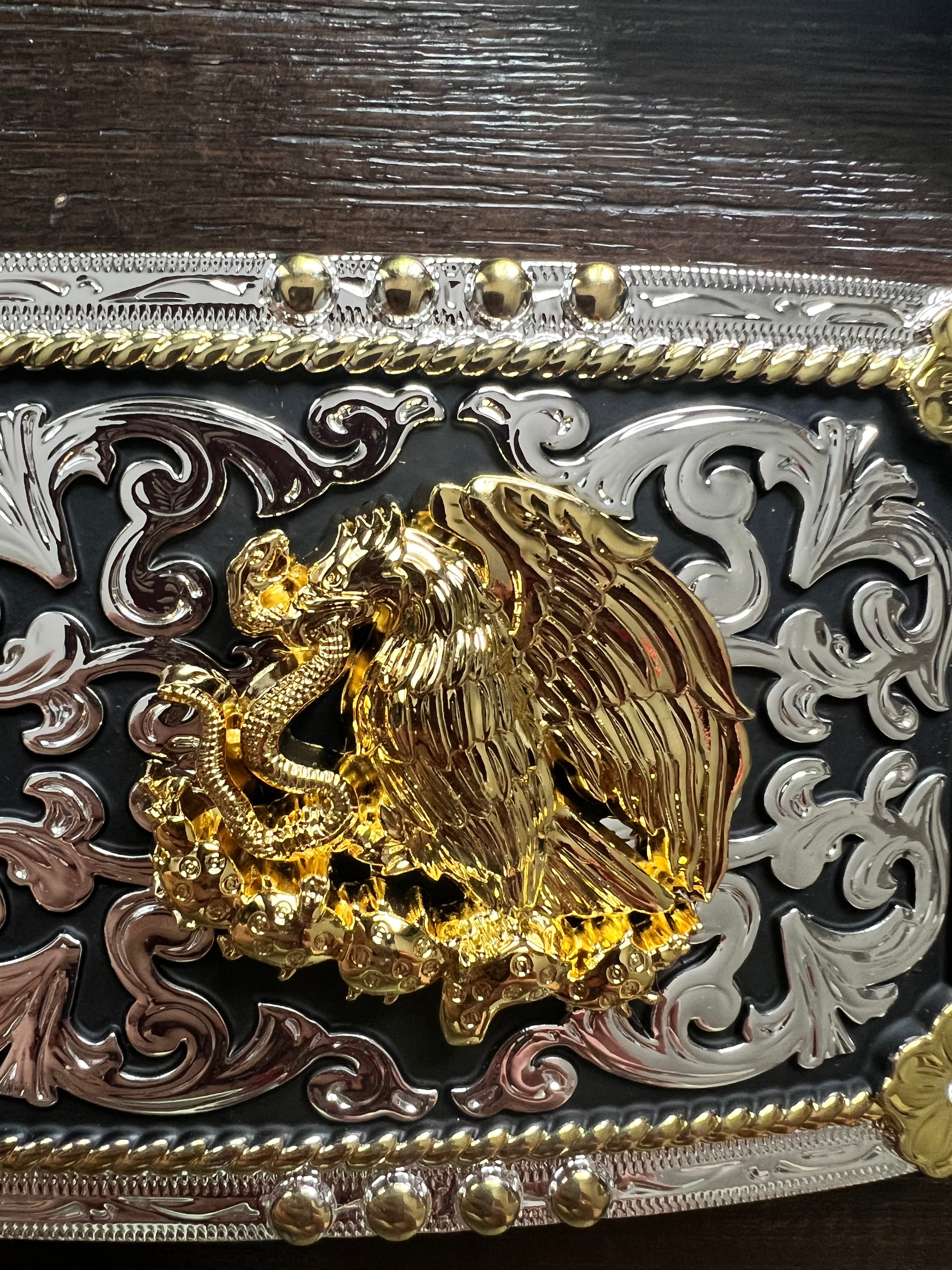 Escudo Nacional de México Gold, Silver & Black Belt Buckle