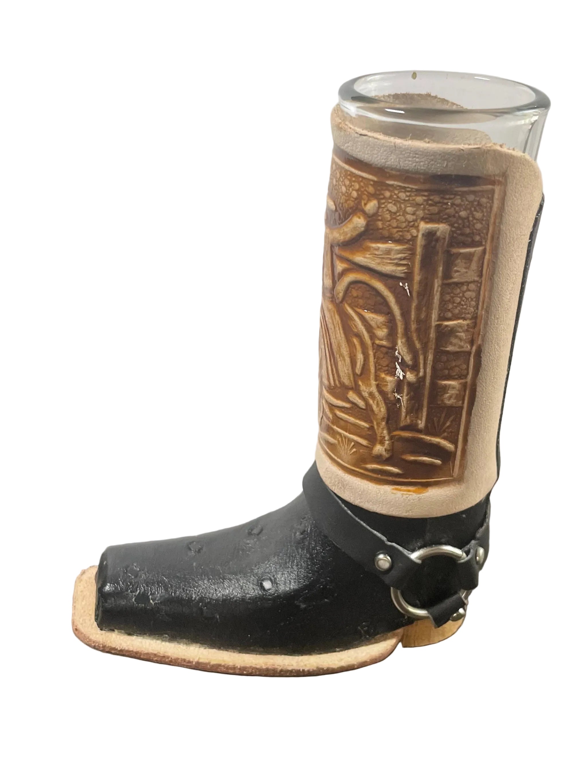 Leather Boot Shot Glass Western Collectible - Authentic Mexican Leather Boot Shot Glass