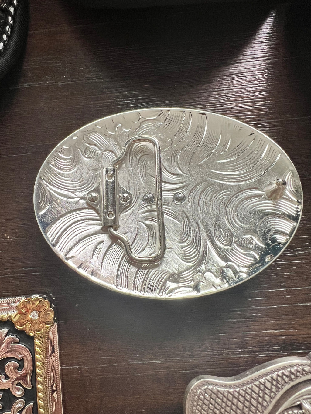 Bull Rider Rose Gold, Silver and Black Belt Buckle with Embossed Detail