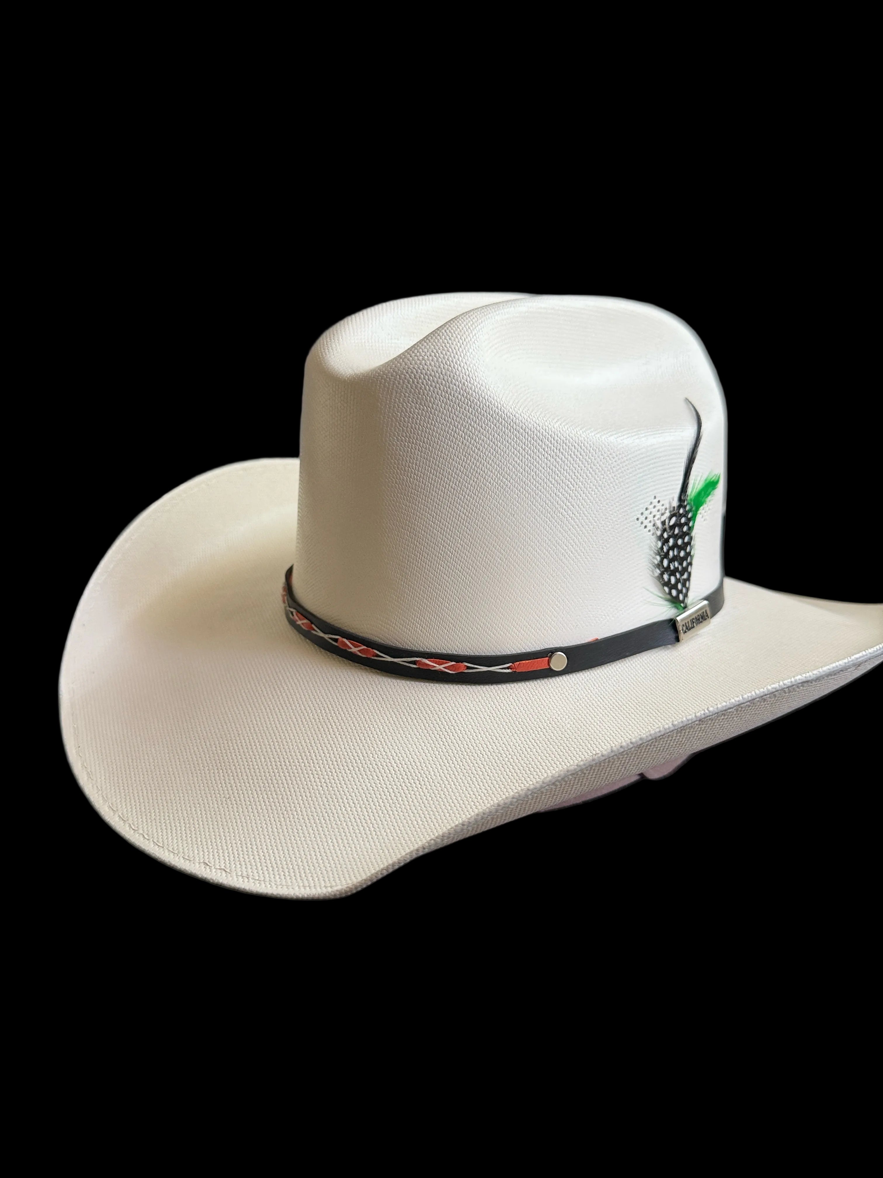 White Western Cowboy Hat – Classic Rodeo Style Hat with a Colorful Feather 7 3/8| Sombrero Vaquero