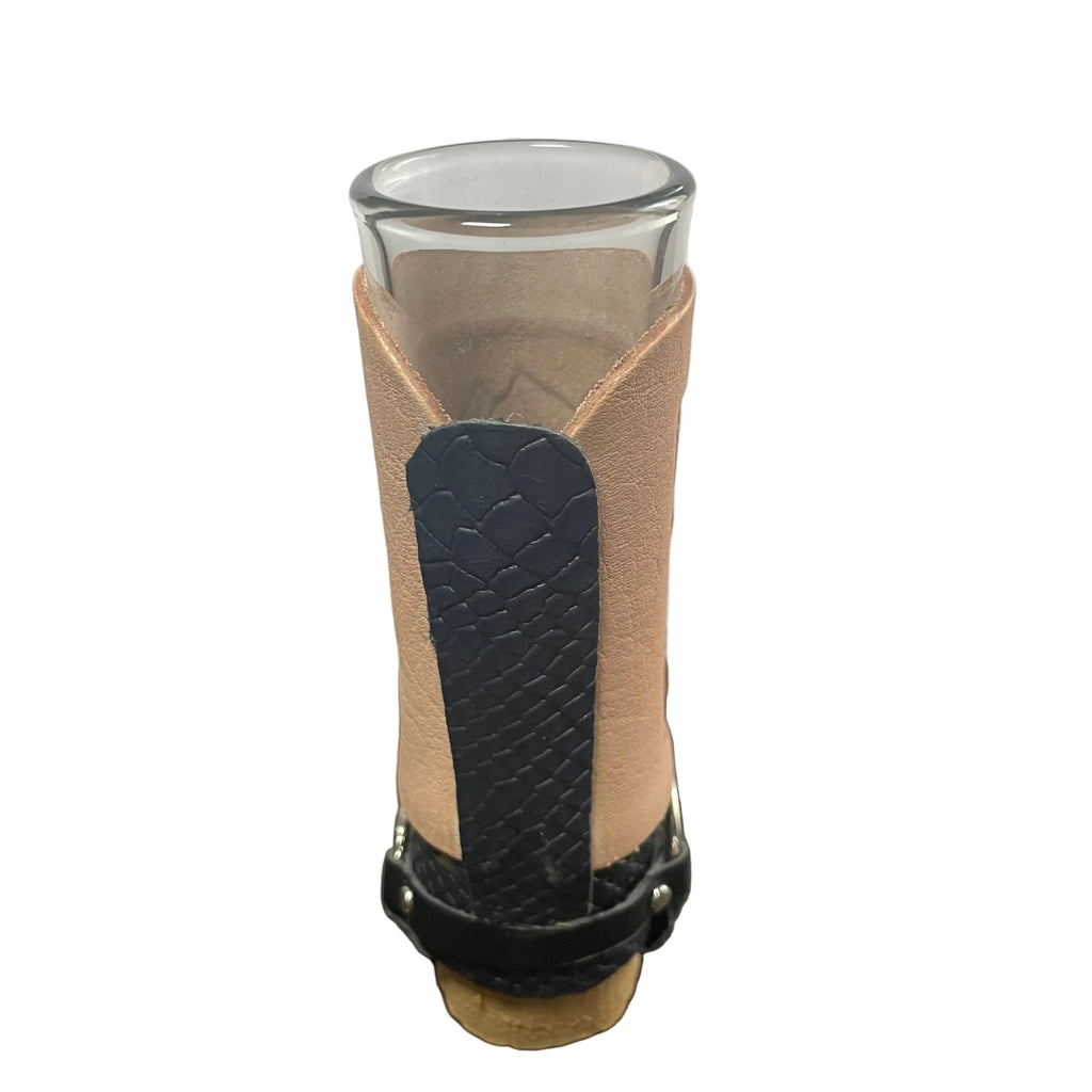Navy Blue Shot Glass Western Cowboy Collectible - Authentic Mexican Leather Boot Shot Glass