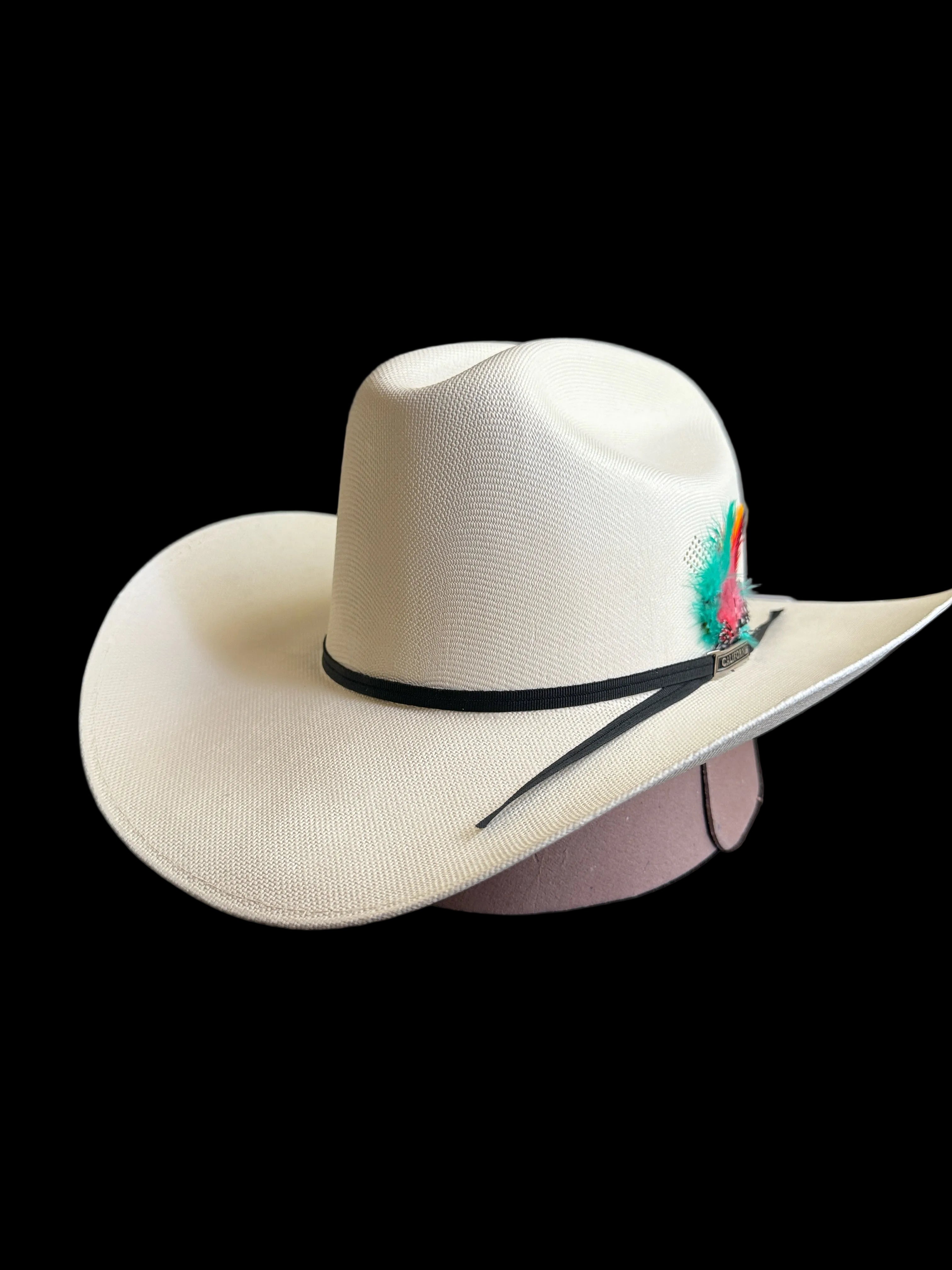 White Western Cowboy Hat – Classic Rodeo Style Hat with a Colorful Feather| Sombrero Vaquero