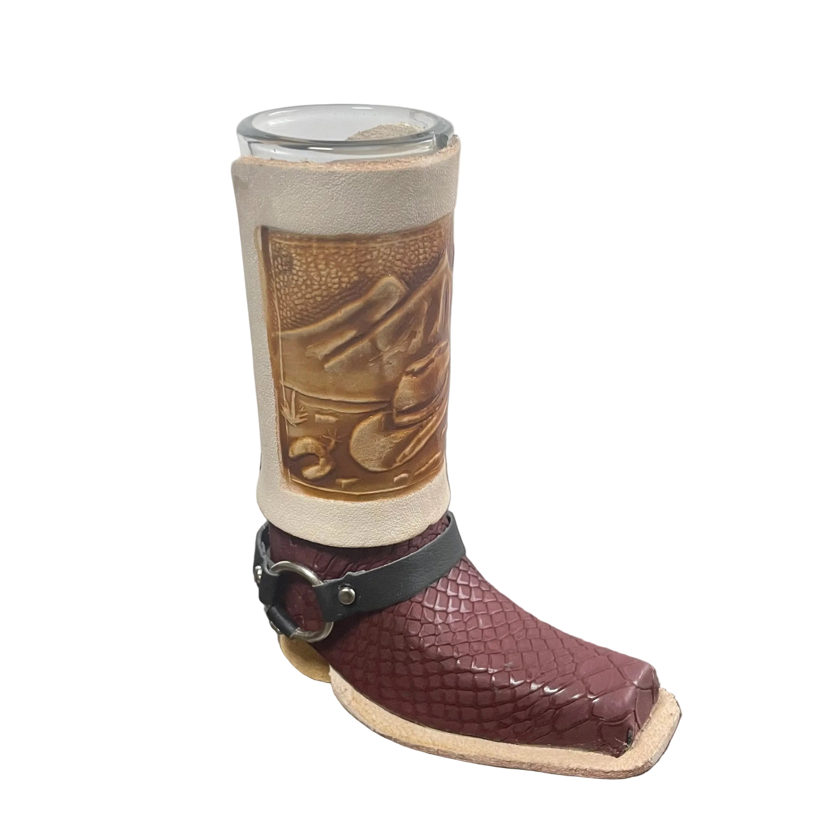 Leather Boot Shot Glass Western Collectible - Authentic Mexican Leather Boot Shot Glass