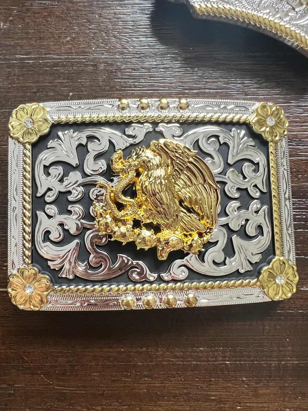Escudo Nacional de México Gold, Silver & Black Belt Buckle