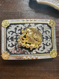 Escudo Nacional de México Gold, Silver & Black Belt Buckle