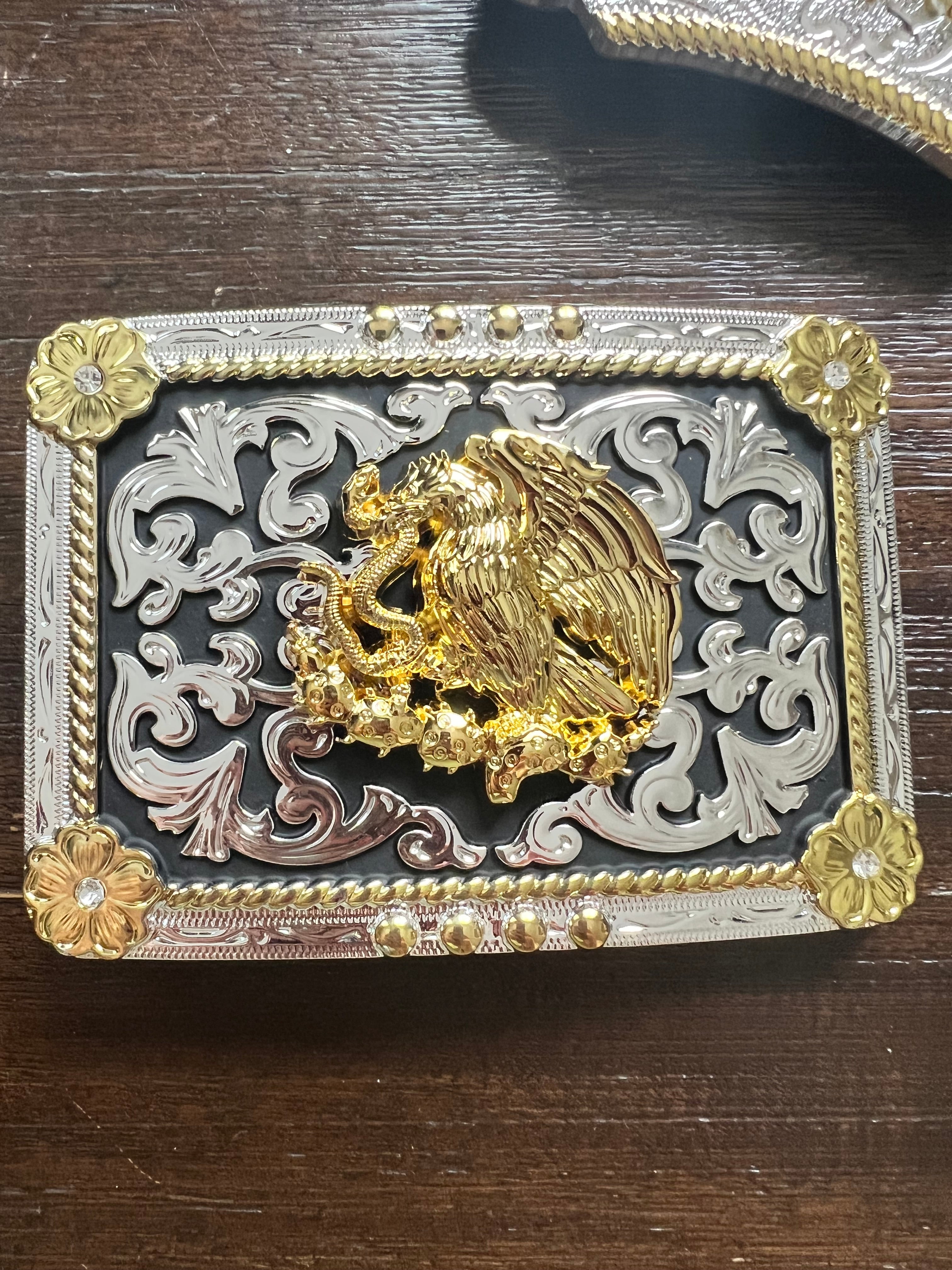 Escudo Nacional de México Gold, Silver & Black Belt Buckle