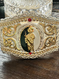 San Judas Tadeo Gold, Silver & Green Belt Buckle