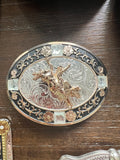 Bull Rider Rose Gold, Silver and Black Belt Buckle with Embossed Detail