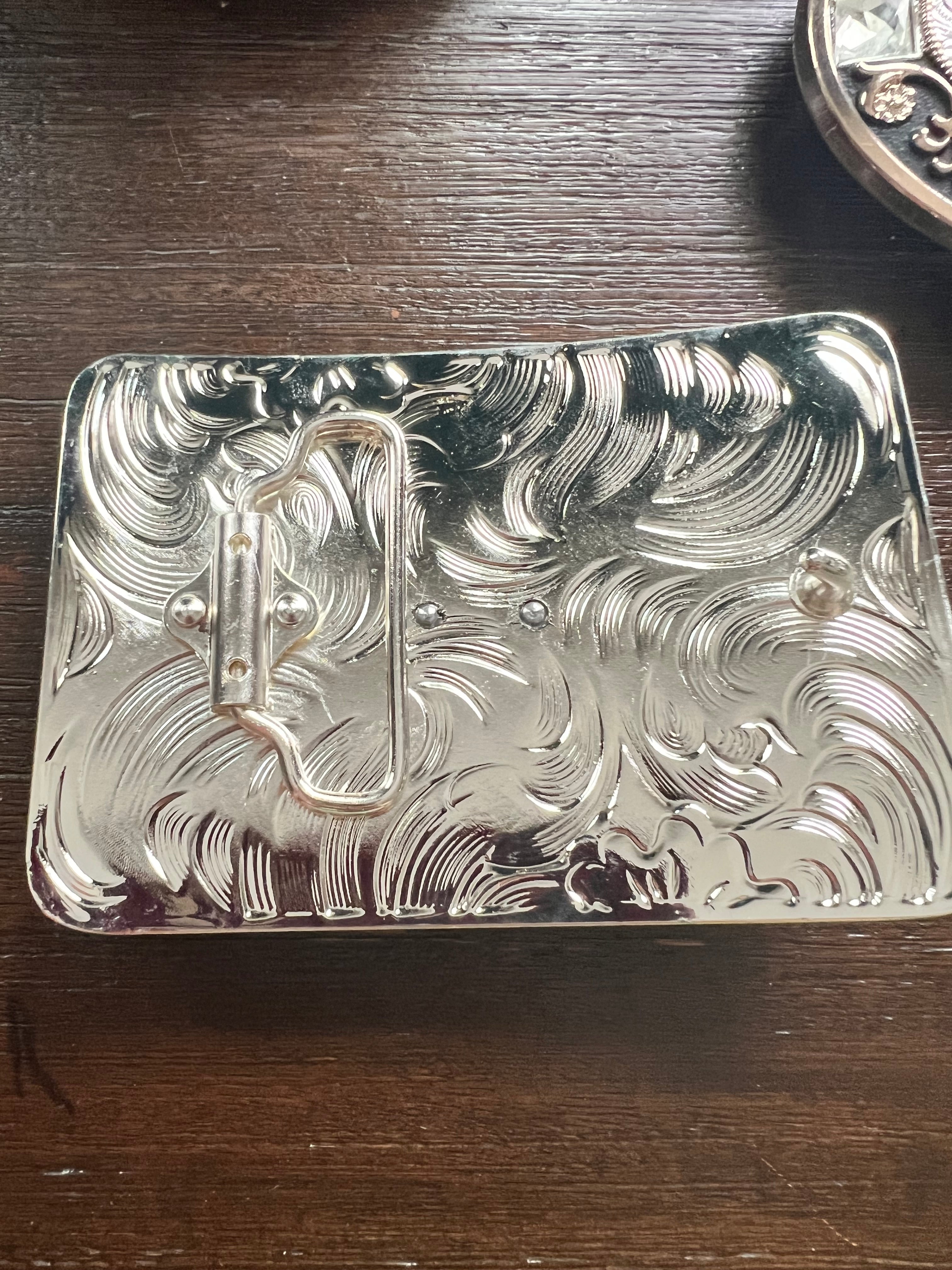 Gold Bull Rider Silver & Black Belt Buckle