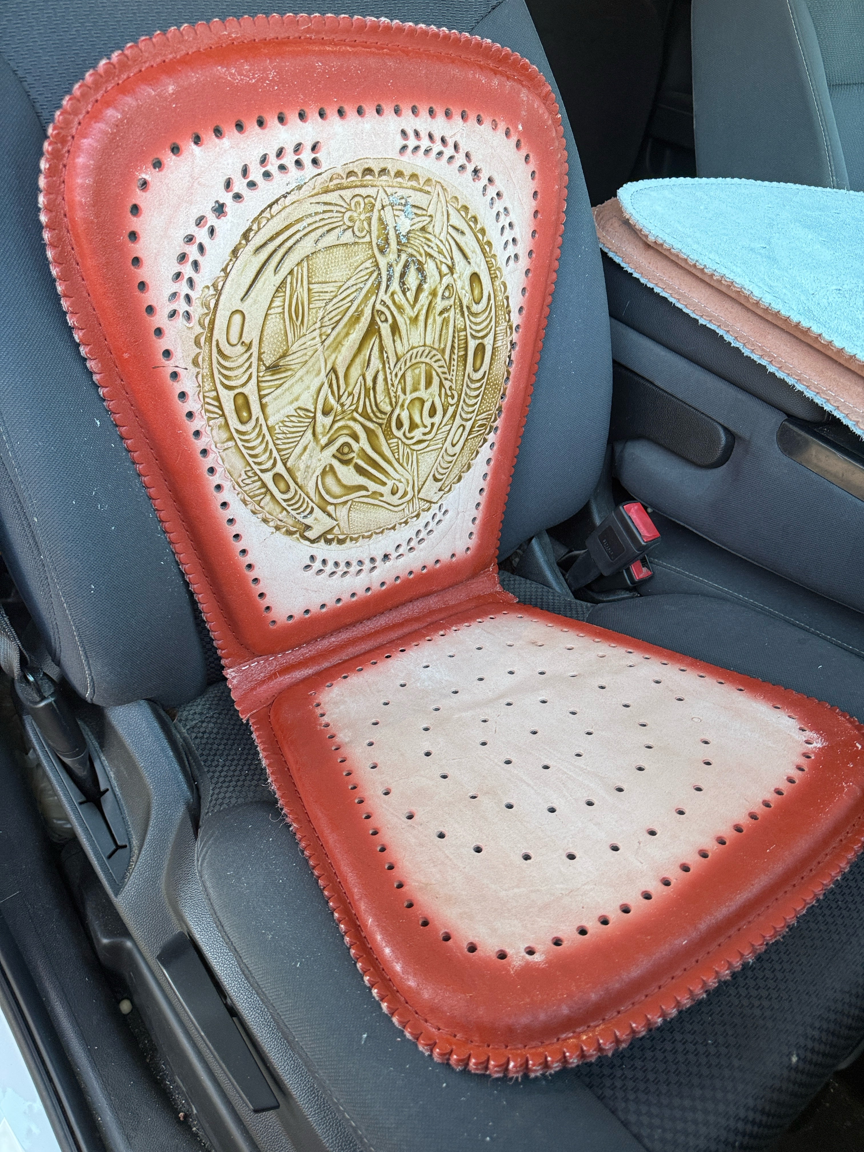 Car Seat Cover Genuine Leather– Handcrafted Horse Design Seat Protector for Cars, Trucks & SUVs