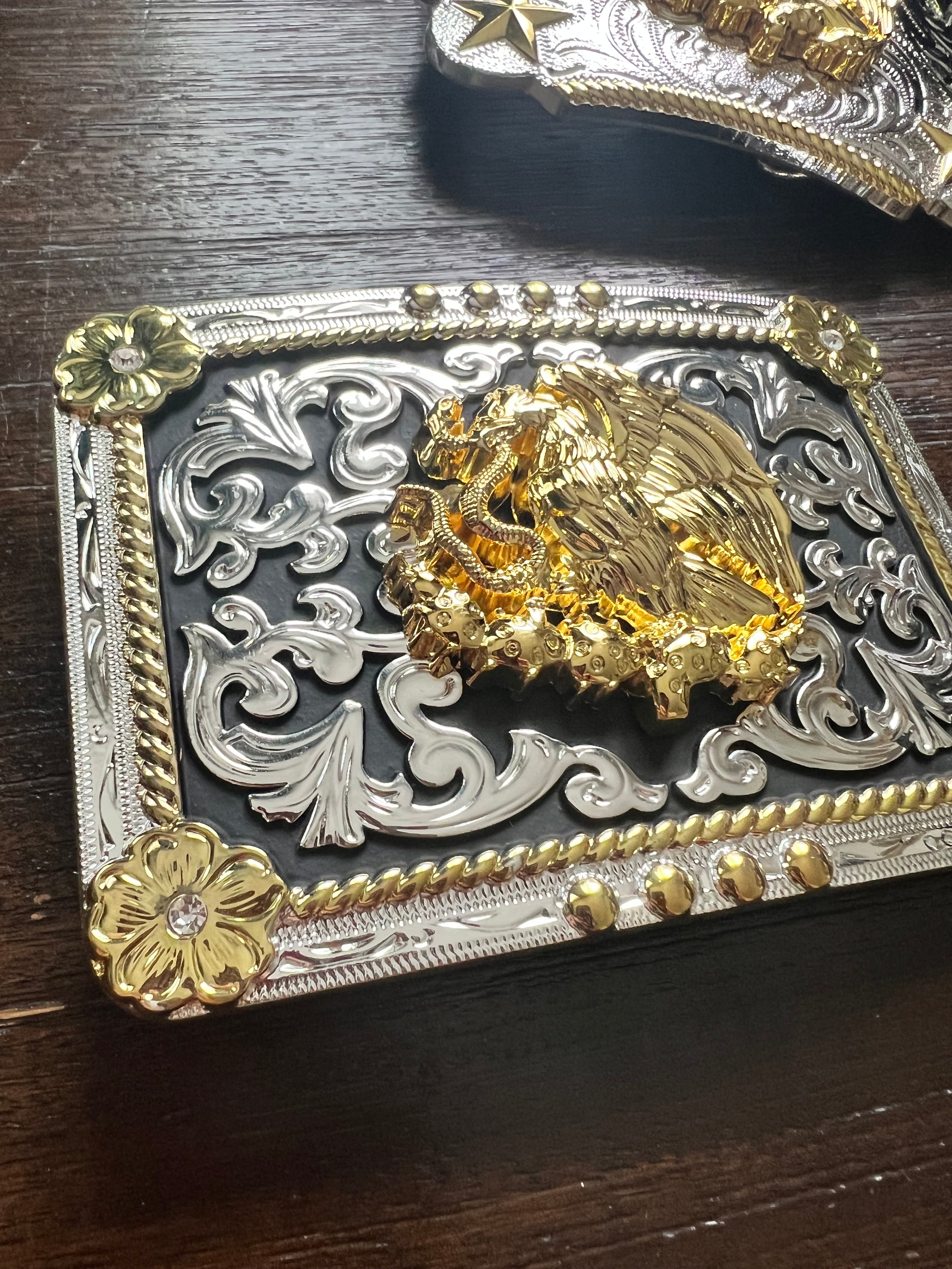 Escudo Nacional de México Gold, Silver & Black Belt Buckle