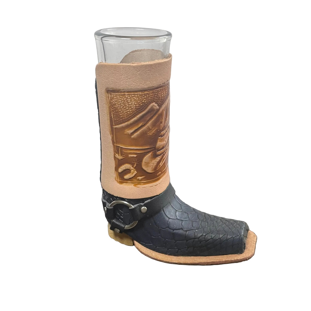 Navy Blue Shot Glass Western Cowboy Collectible - Authentic Mexican Leather Boot Shot Glass
