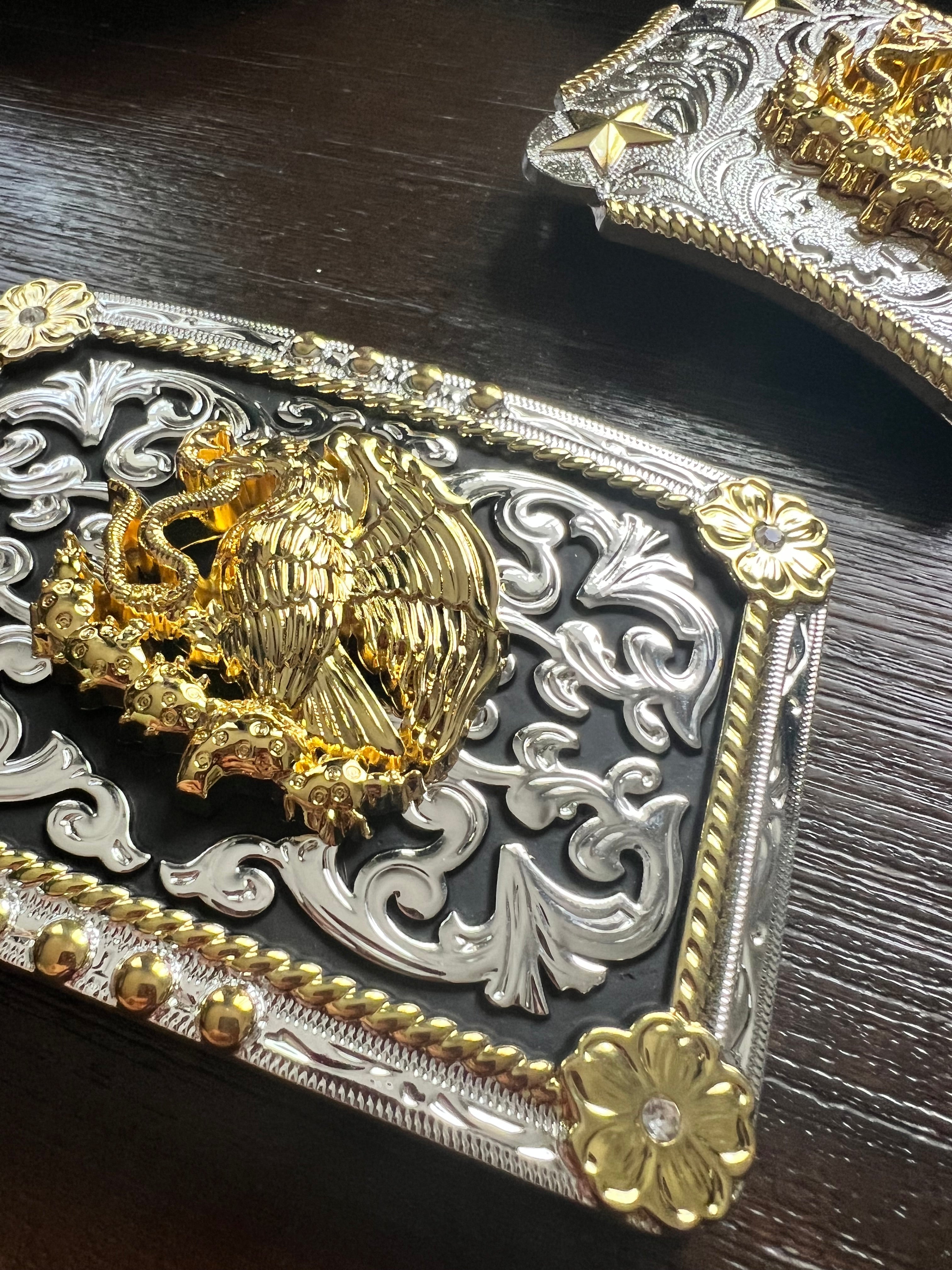 Escudo Nacional de México Gold, Silver & Black Belt Buckle