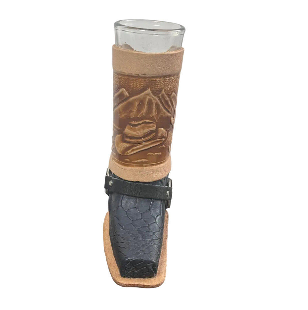 Navy Blue Shot Glass Western Cowboy Collectible - Authentic Mexican Leather Boot Shot Glass