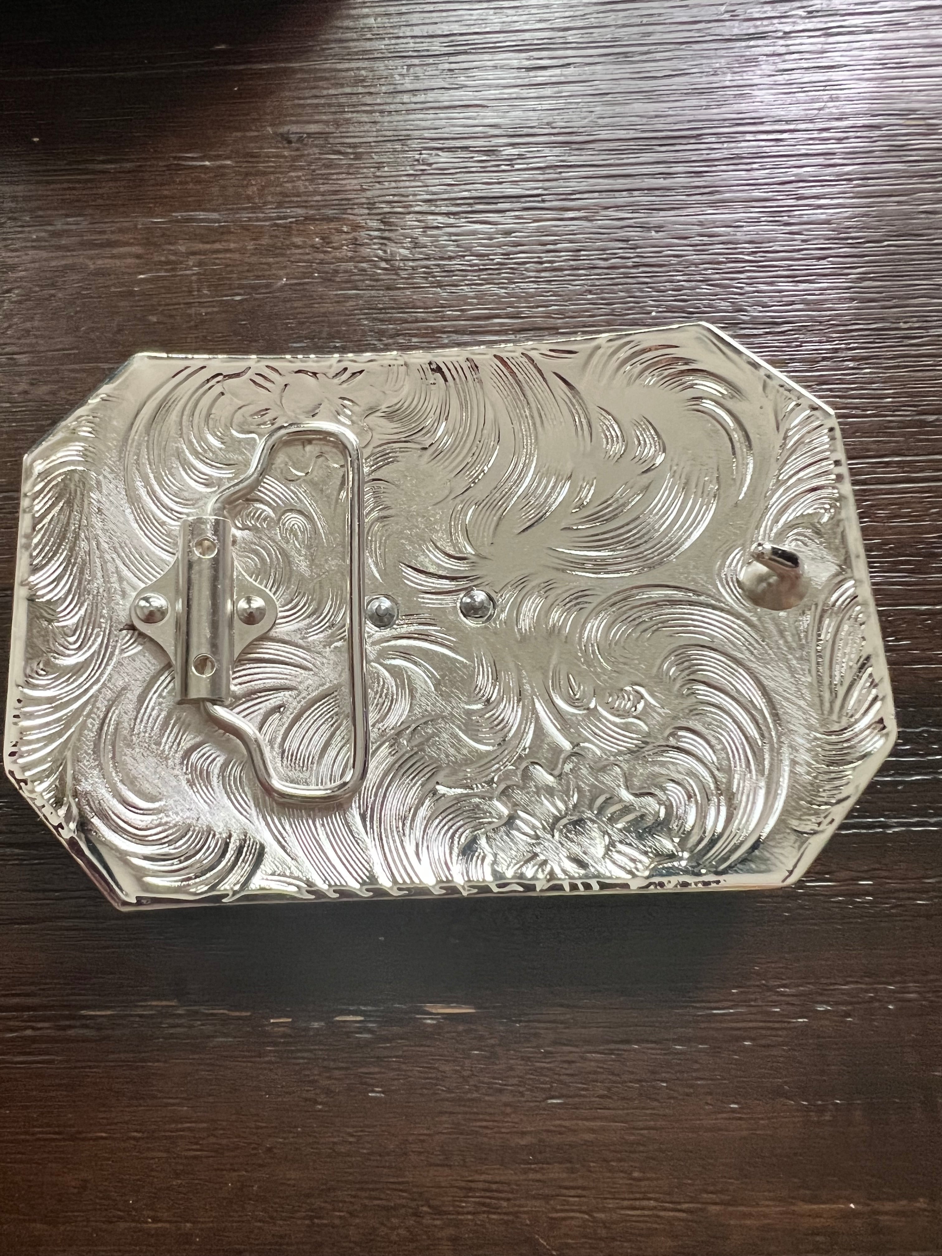 San Judas Tadeo Red and Silver Belt Buckle