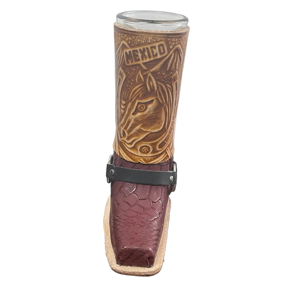 Leather Boot Shot Glass Western Collectible - Authentic Mexican Leather Boot Shot Glass