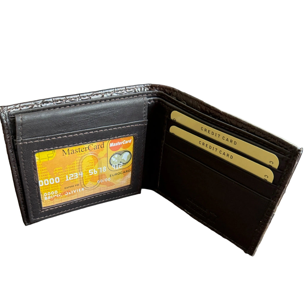 Men’s Genuine Leather Western Wallet – Crocodile Embossed Bifold Wallet with Horse Concho