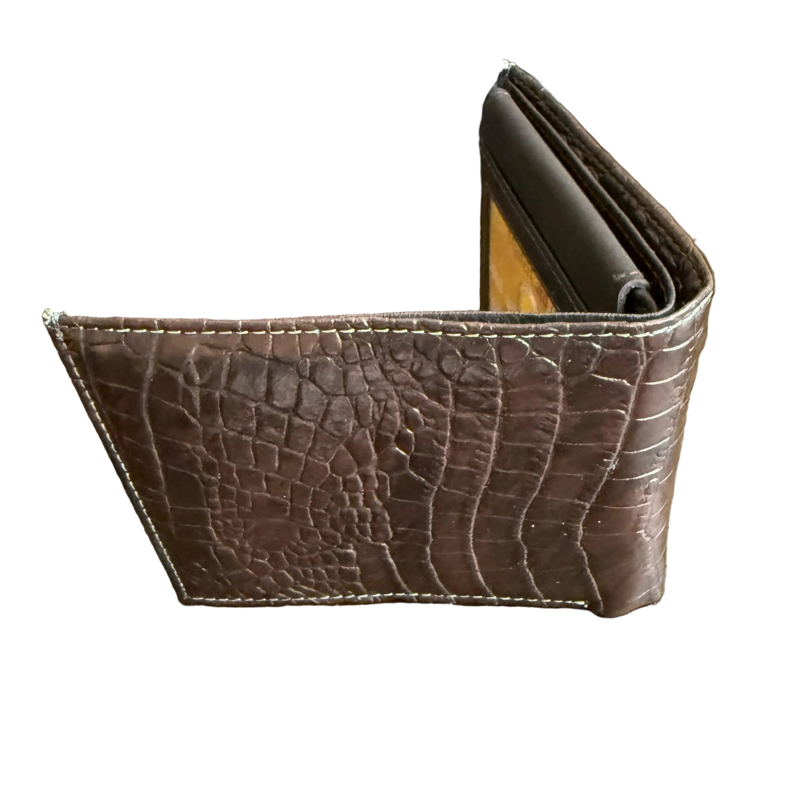 Men’s Genuine Leather Western Wallet – Crocodile Embossed Bifold Wallet with Horse Concho