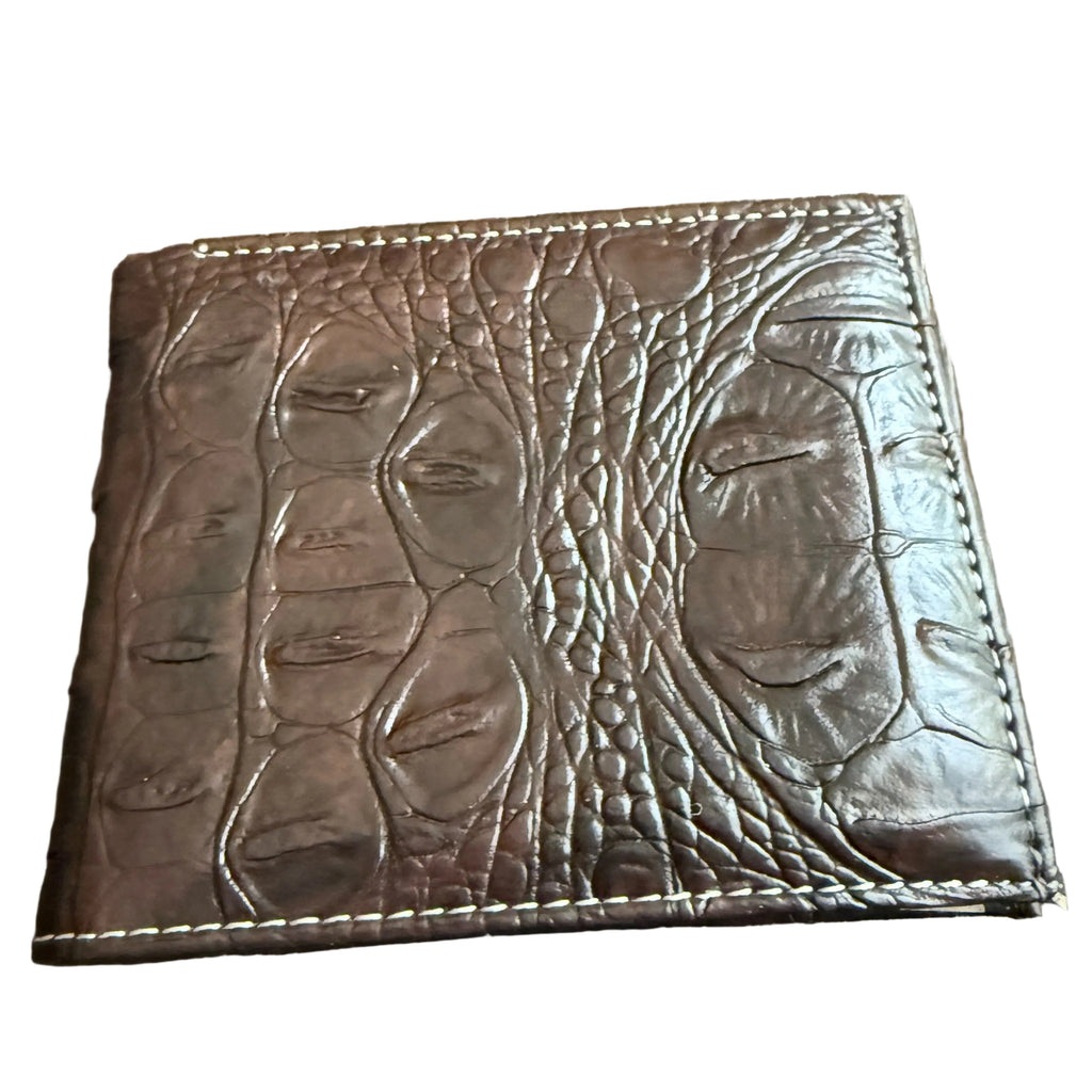 Men’s Genuine Leather Western Wallet – Crocodile Embossed Bifold Wallet with Bull & Horseshoe Concho