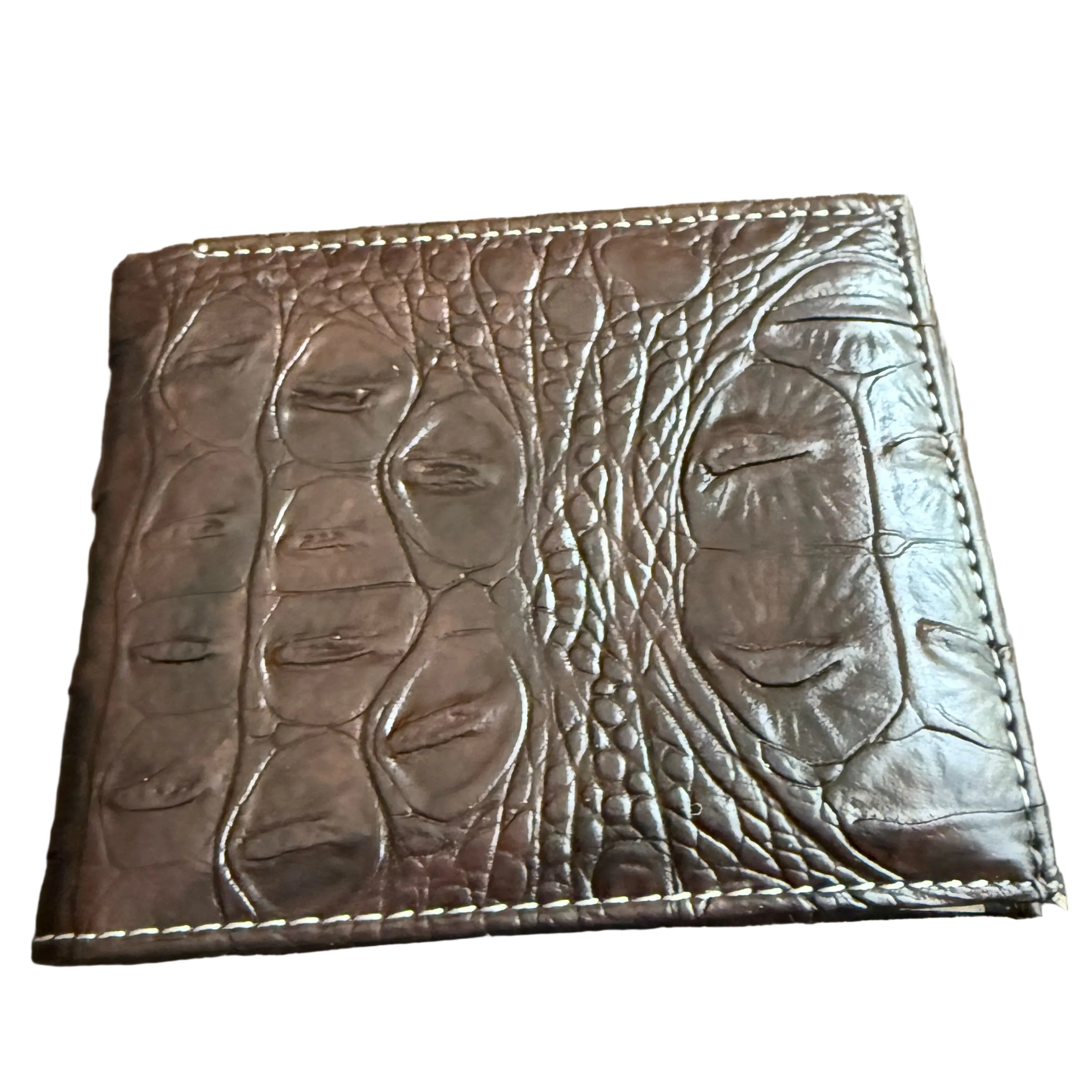 Men’s Genuine Leather Western Wallet – Crocodile Embossed Bifold Wallet with Bull & Horseshoe Concho