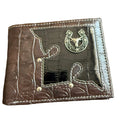 Men’s Genuine Leather Western Wallet – Crocodile Embossed Bifold Wallet with Bull & Horseshoe Concho